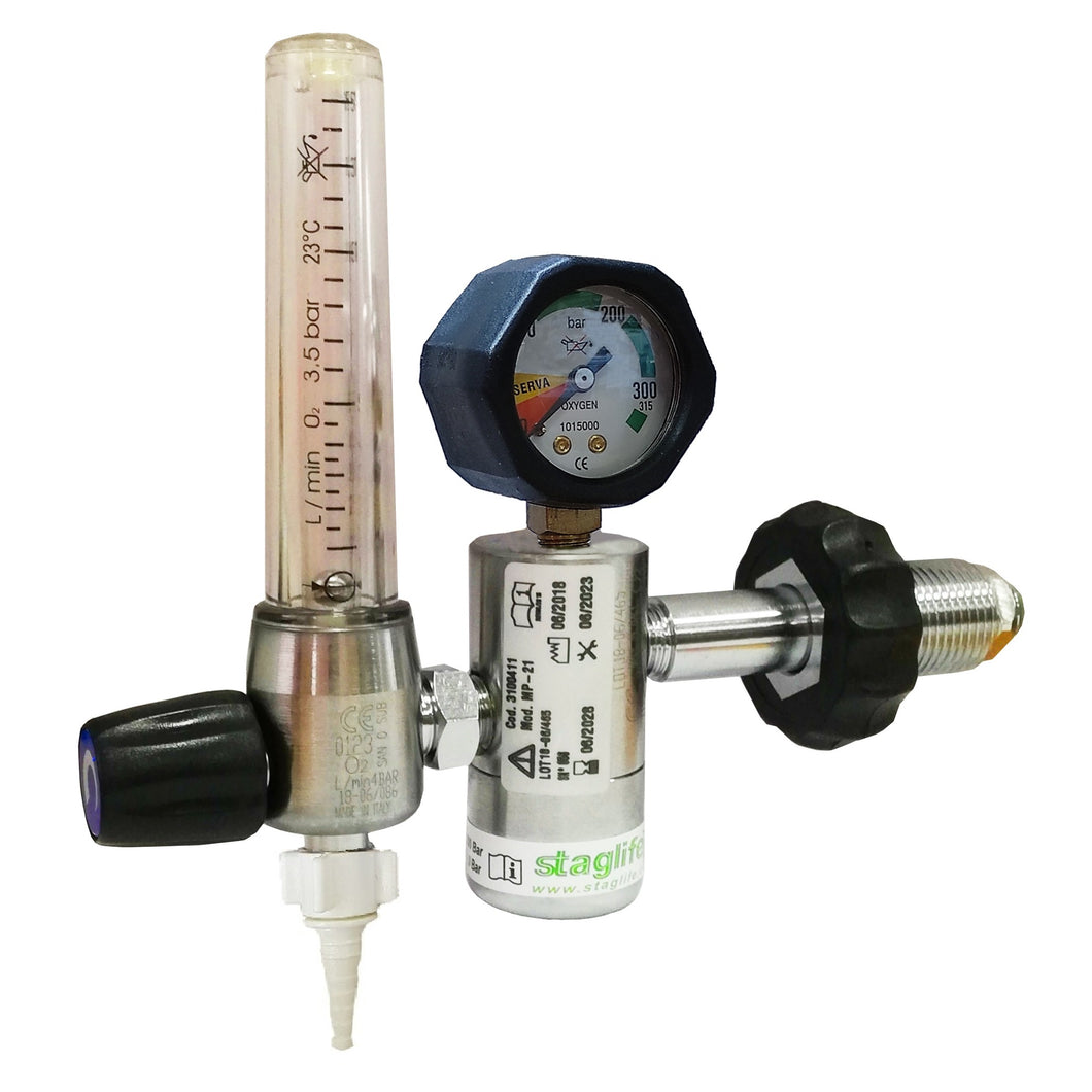 Caudalímetro con Manómetro para Botella de Oxígeno de Inox Promed.