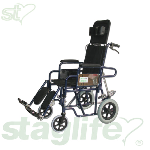 Silla ruedas respaldo reclinable acero azul 300 mm T-43