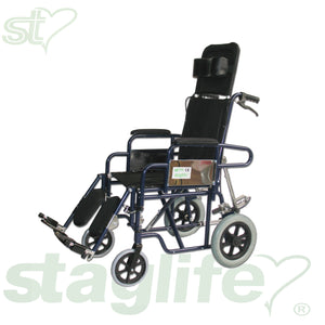 Silla ruedas respaldo reclinable acero azul 300 mm T-43