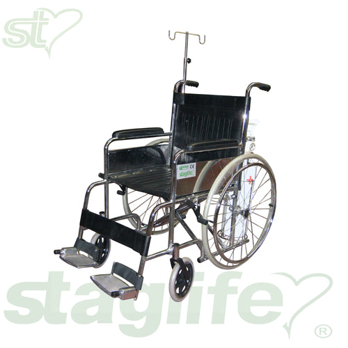 Silla de ruedas T-46 (Hospital 120 Kg) completa con portasueros y portabotellas