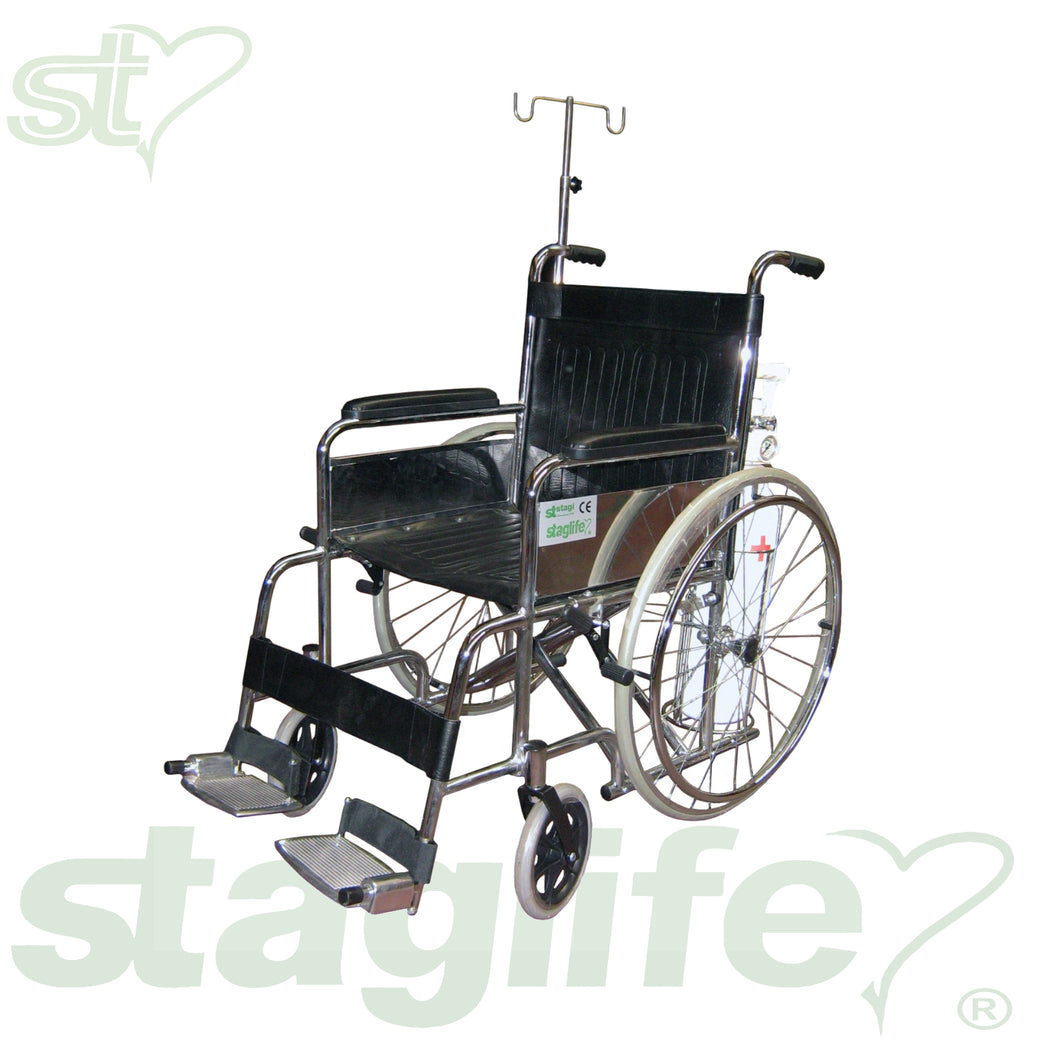 Silla de ruedas T-46 (Hospital 120 Kg) completa con portasueros y portabotellas